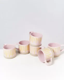 Motel a Miio Tassen & Becher>Nodoa 6Er Set Tasse Rosa Gelb Gestreift