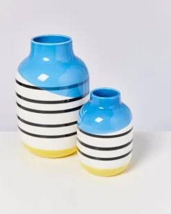 Motel a Miio Nuno L>Nuno Vase L Schwarz-Weis Gestreift Mit Blau