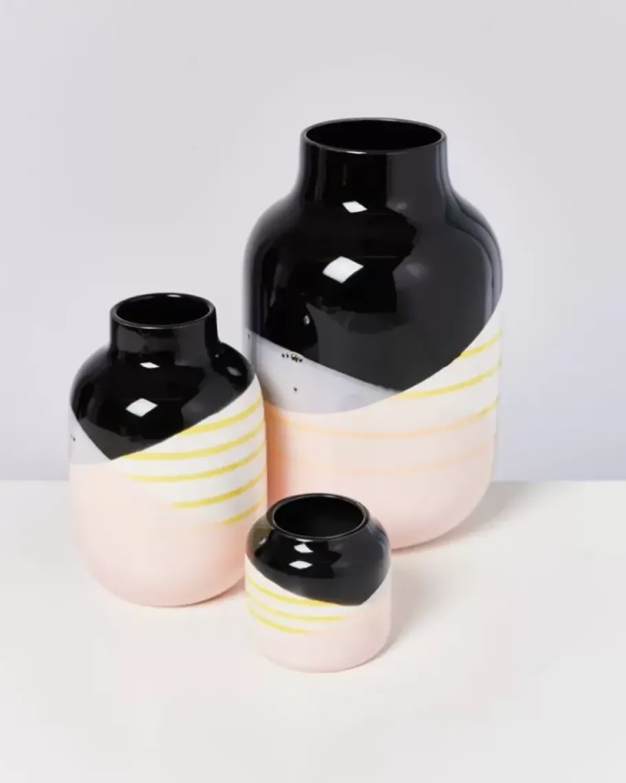 Motel a Miio Nuno M>Nuno Vase M Schwarz Rosa Gelb Gestreift