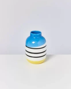 Motel a Miio Nuno M>Nuno Vase M Schwarz-Weis Gestreift Mit Blau