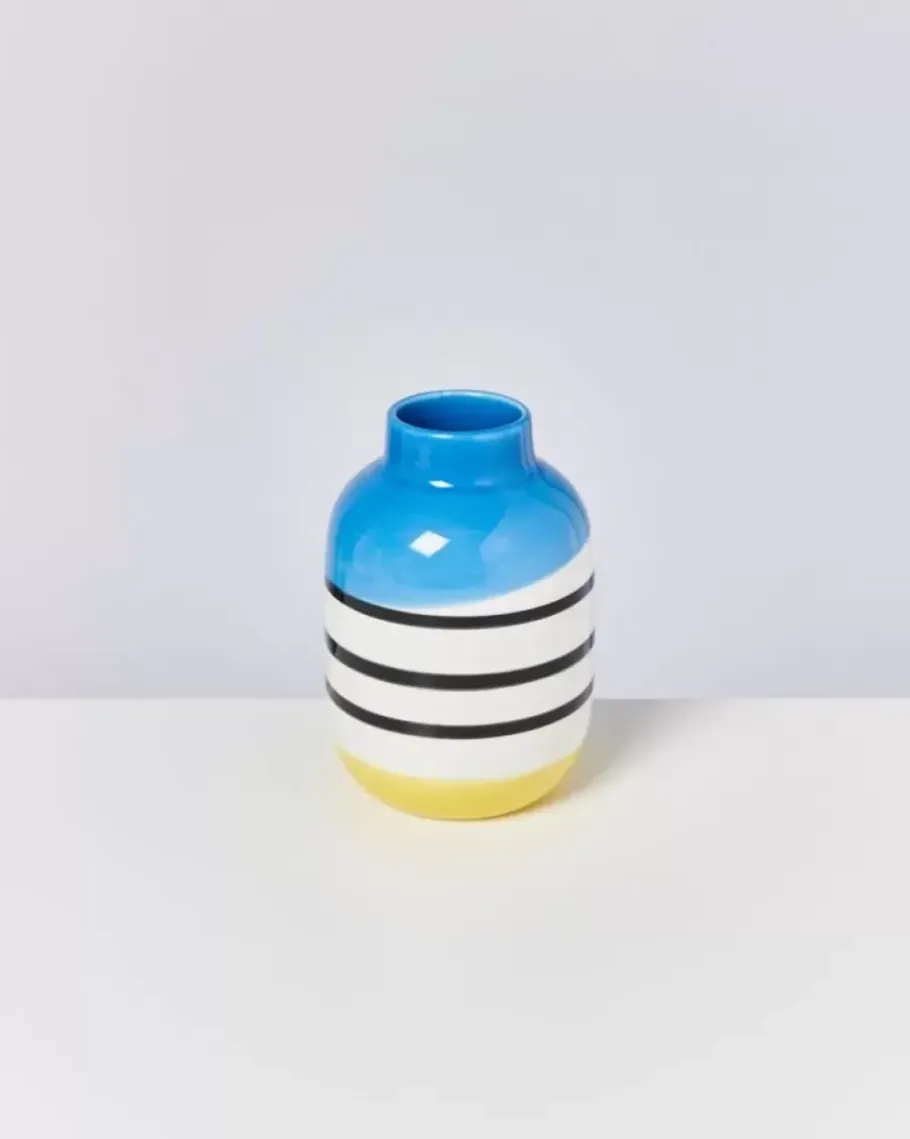 Motel a Miio Nuno M>Nuno Vase M Schwarz-Weis Gestreift Mit Blau