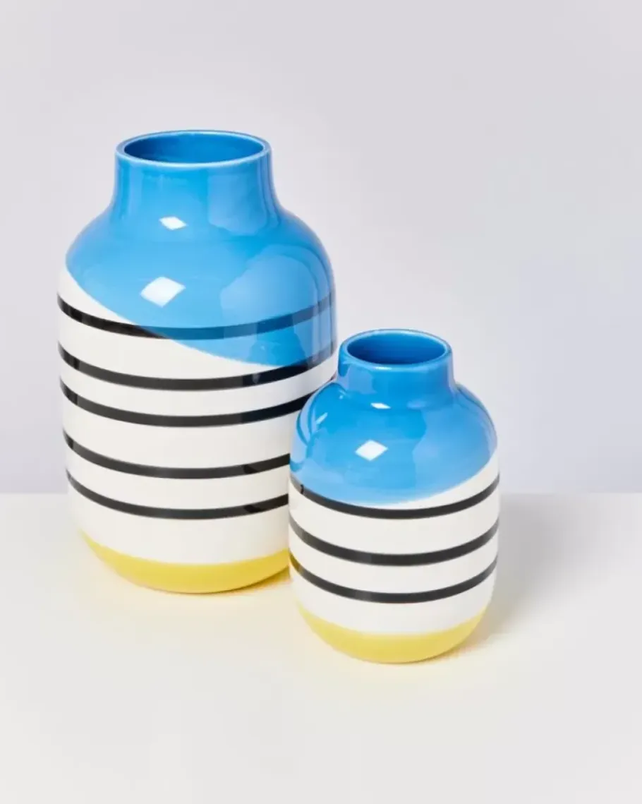 Motel a Miio Nuno M>Nuno Vase M Schwarz-Weis Gestreift Mit Blau