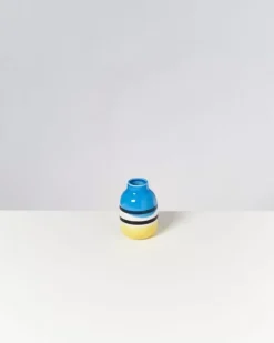 Motel a Miio Vasen>Nuno Vase S Schwarz-Weis Gestreift Mit Blau
