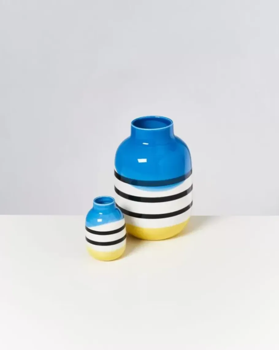 Motel a Miio Vasen>Nuno Vase S Schwarz-Weis Gestreift Mit Blau